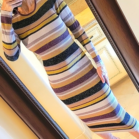 Chaser Veda Striped Multicolor Long Sleeve Sweater Dress w/ Sparkle, S - Picture 3 of 16